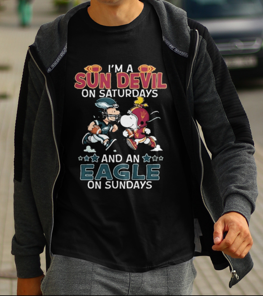 I'm A Sun Devil On Saturdays And An Eagle On Sundays Charlie Brown Snoopy T-Shirt