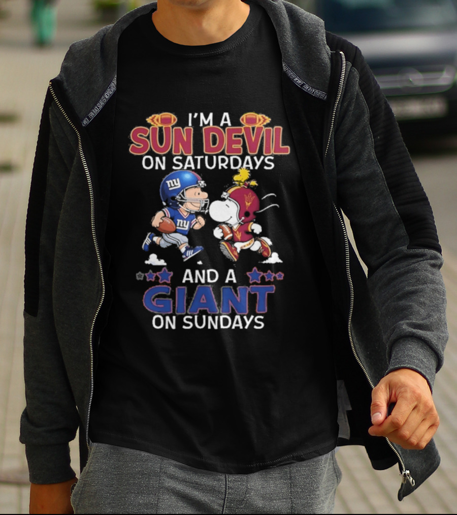I'm A Sun Devil On Saturdays And A Giant On Sundays Charlie Brown And Snoopy Football T-Shirt