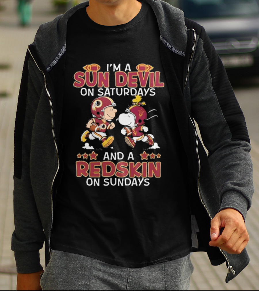 Charlie Brown Snoopy Sun Devil Saturday Redskin Sunday T-Shirt