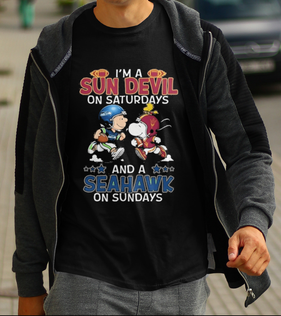 I'm A Sun Devil On Saturdays And A Seahawk On Sundays Charlie Brown Snoopy T-Shirt