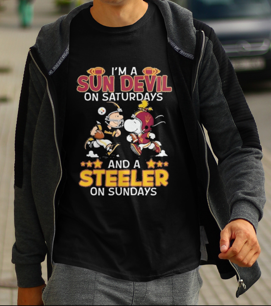 I'm A Sun Devil On Saturdays And A Steeler On Sundays Charlie Brown Snoopy Football T-Shirt
