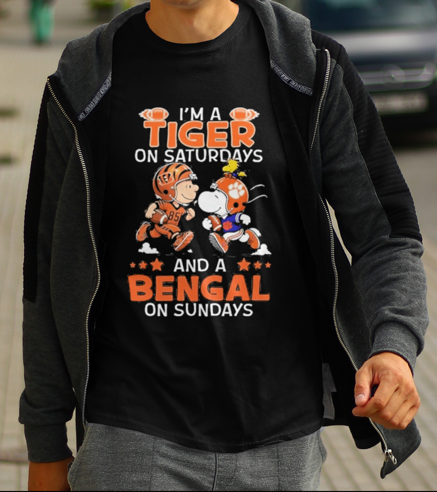 Charlie Brown Snoopy Tiger Saturdays Bengal Sundays Football T-Shirt