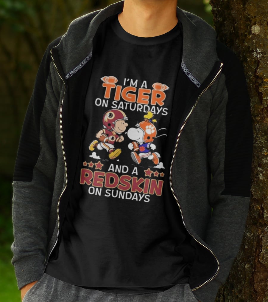Charlie Brown Snoopy Tiger Saturdays Redskin Sundays Sports T-Shirt
