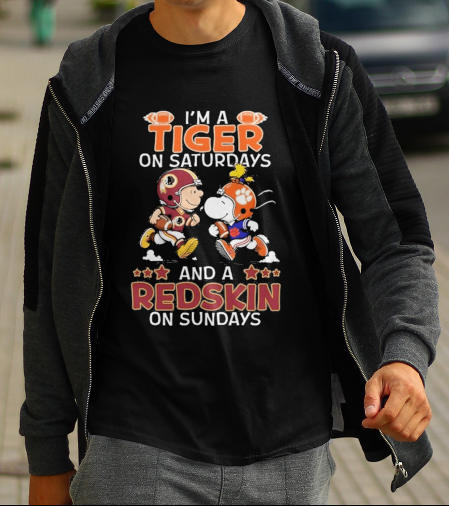Charlie Brown Snoopy Tiger Saturdays Redskin Sundays Sports T-Shirt