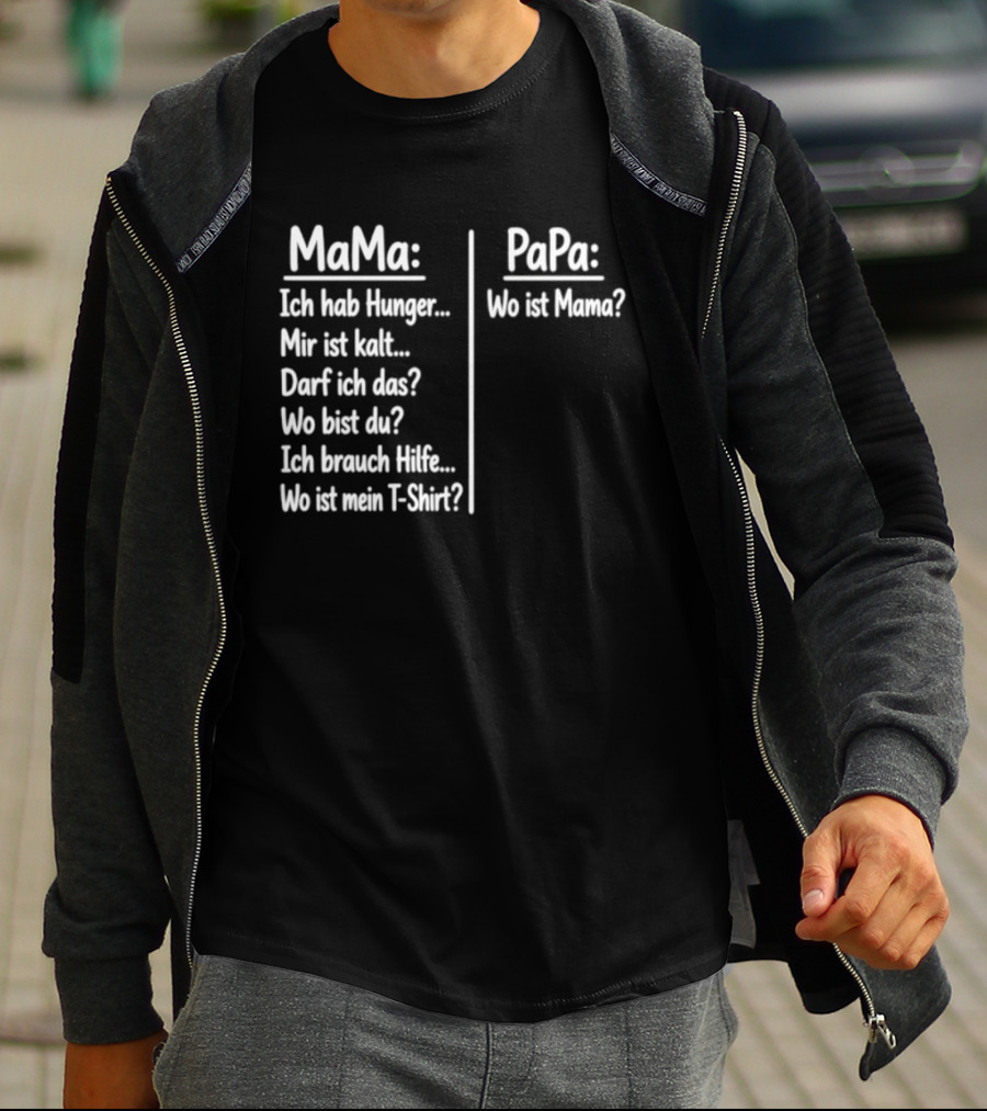 Mama Ich Hab Hunger Mir Ist Kalt Papa Wo Ist Mama Parenting Humor T-Shirt