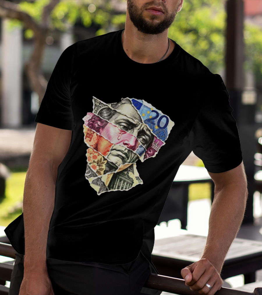 Benjamin Franklin Quote Sad Dollar Currency Collage Art Euro Note T-Shirt