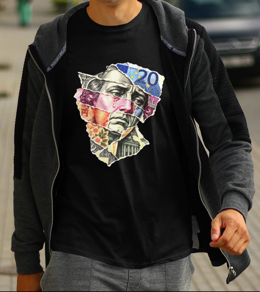 Benjamin Franklin Quote Sad Dollar Currency Collage Art Euro Note T-Shirt