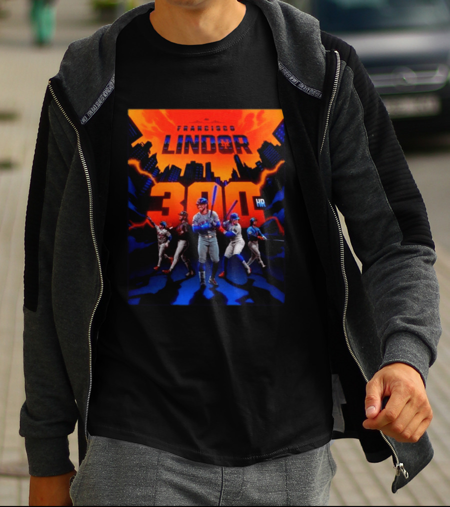 Francisco Lindor 300 HR Achievement Mets Skyline Celebration T-Shirt