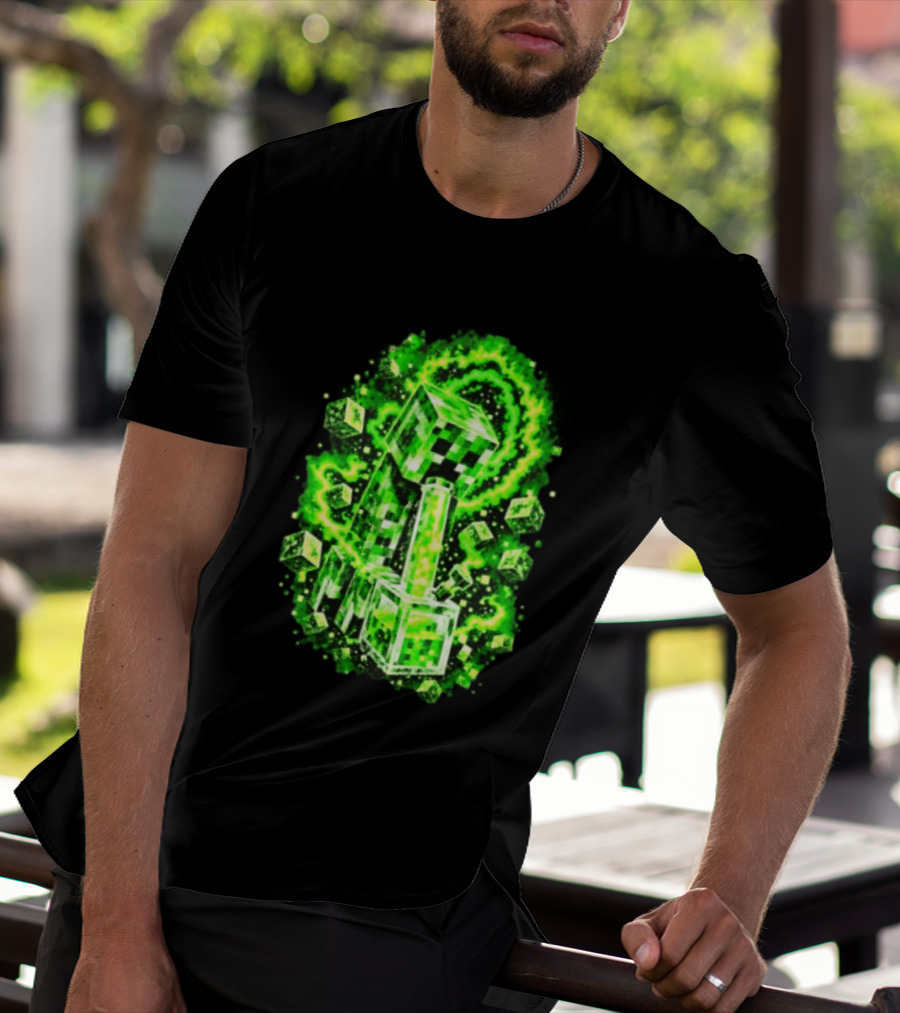 Minecraft Creeper Green Bong Pixel Explosion T-Shirt