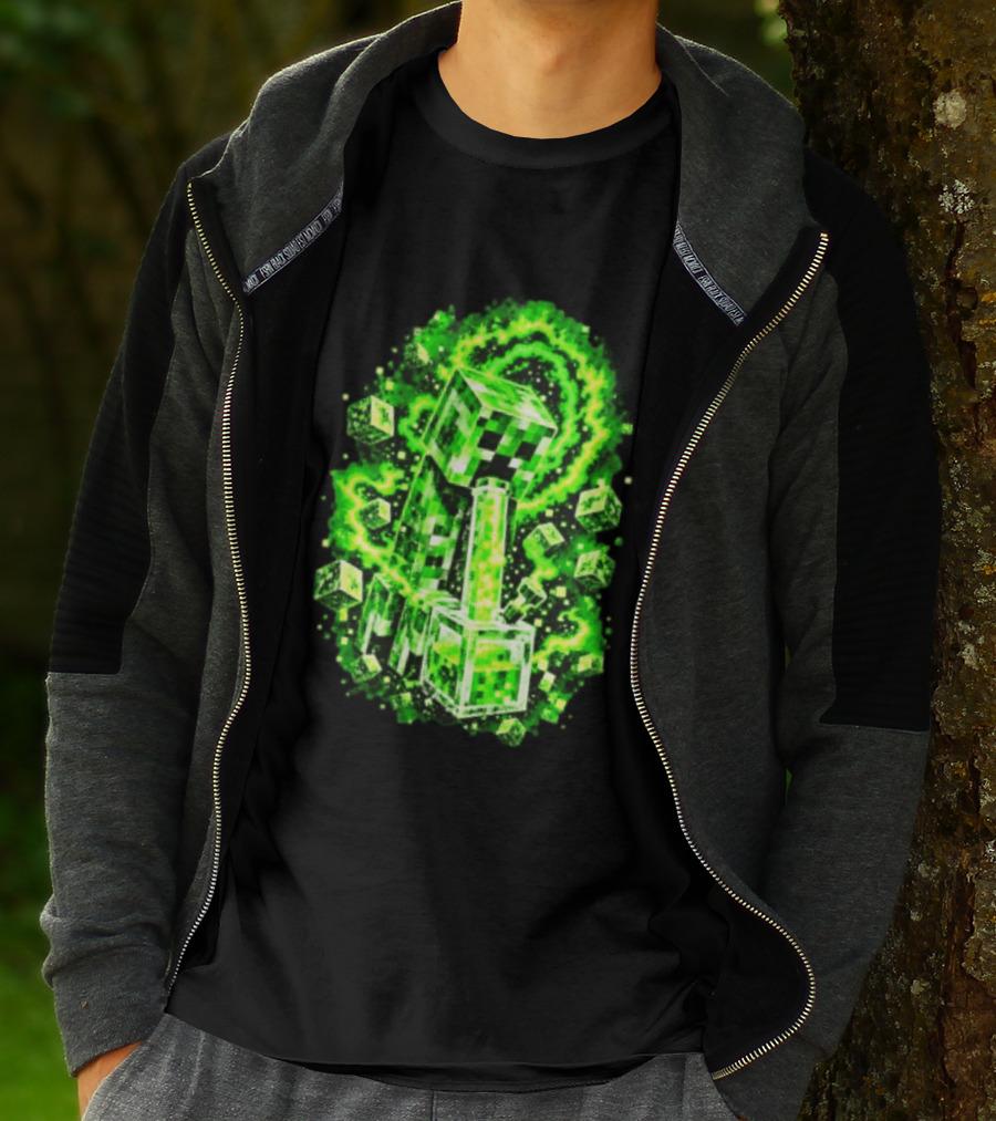 Minecraft Creeper Green Bong Pixel Explosion T-Shirt