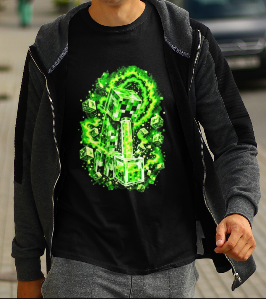 Minecraft Creeper Green Bong Pixel Explosion T-Shirt