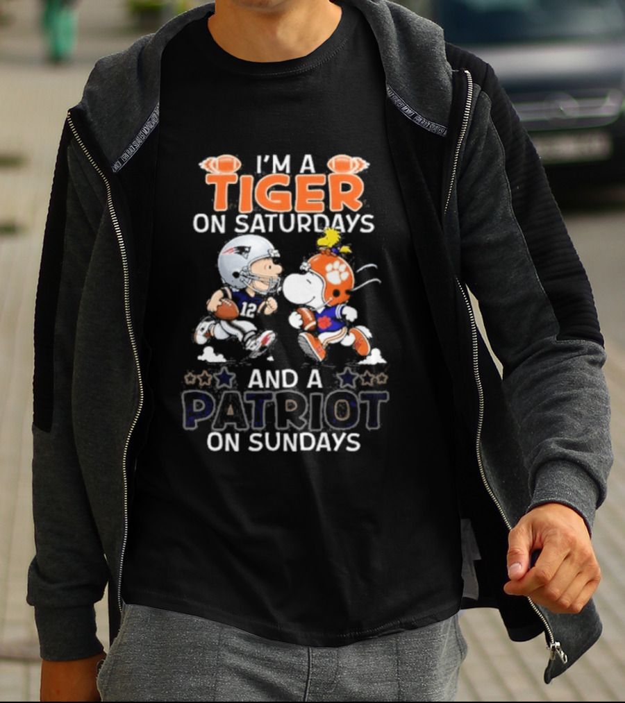 Charlie Brown Snoopy I'm A Tiger On Saturdays And A Patriot On Sundays T-Shirt