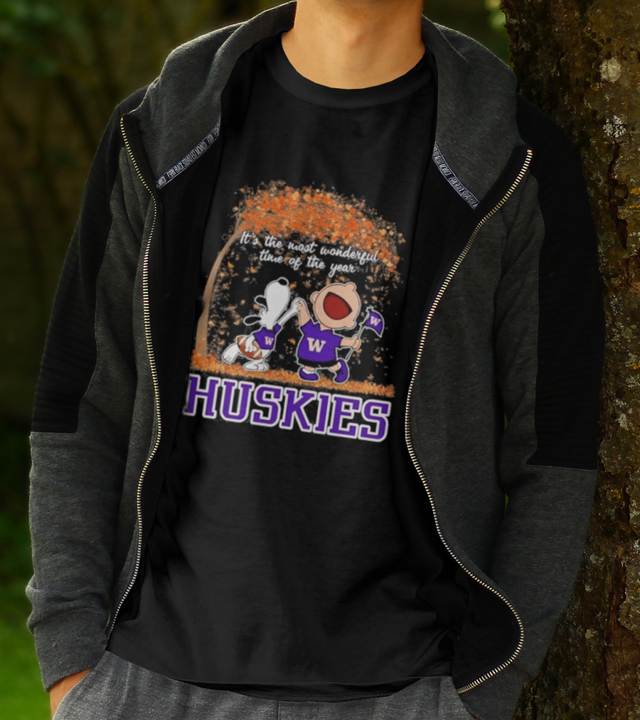 Washington Huskies Snoopy Charlie Brown Autumn 2026 Most Wonderful Time T-Shirt