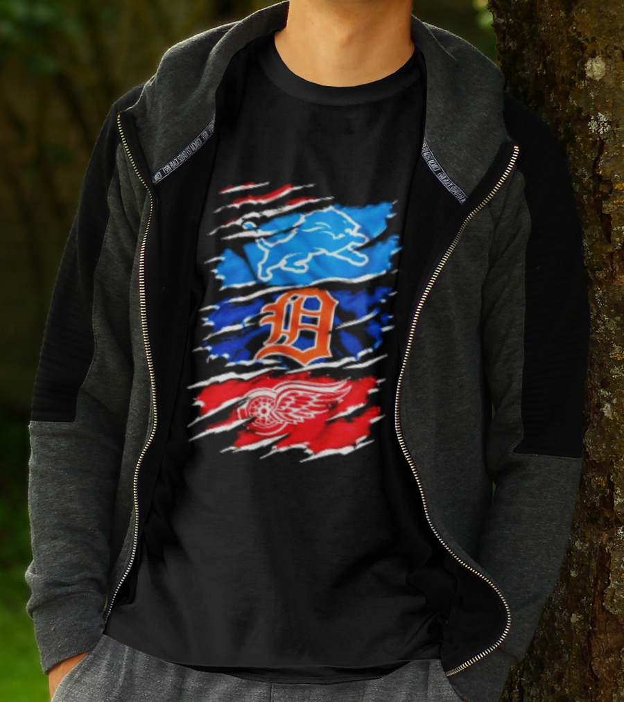 Detroit Lions Tigers Red Wings Scratch Mashup T-Shirt