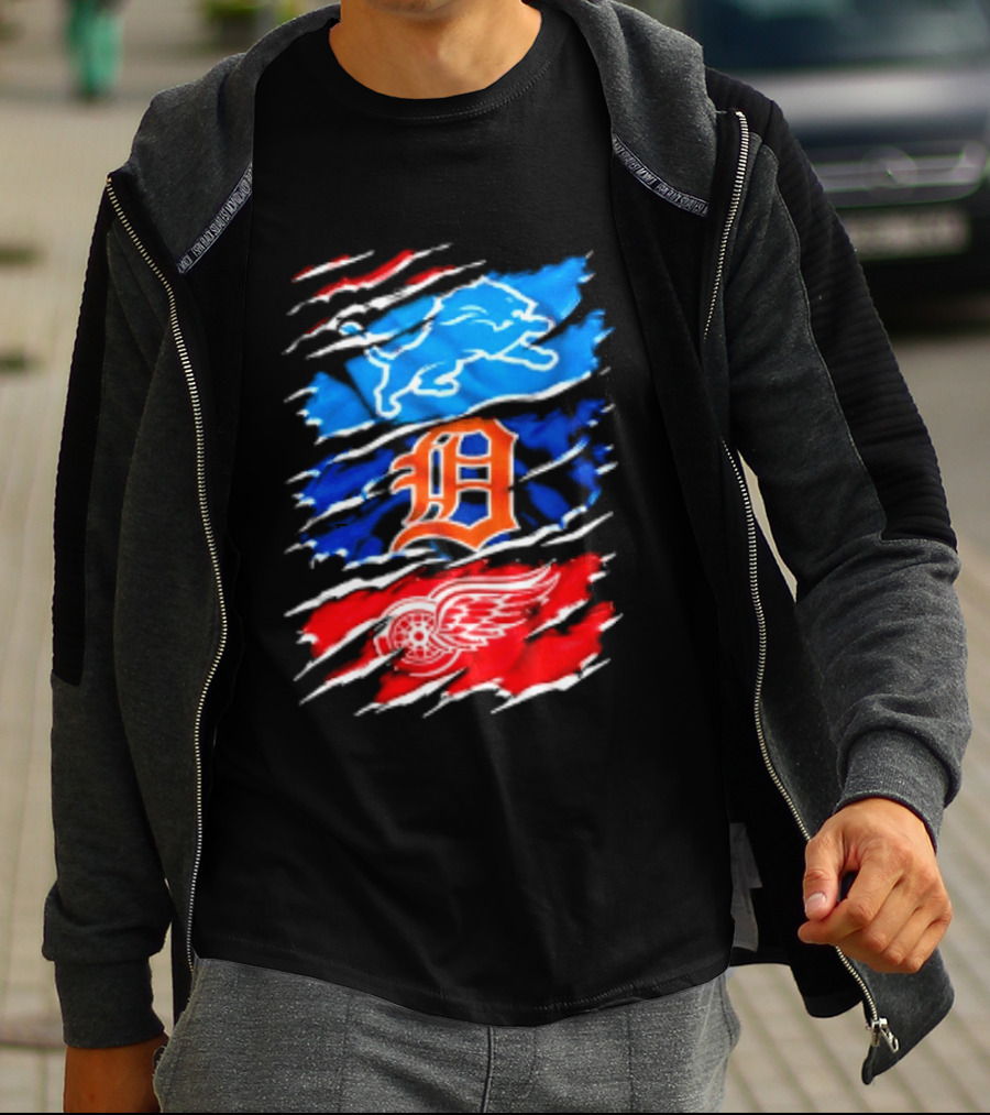Detroit Lions Tigers Red Wings Scratch Mashup T-Shirt