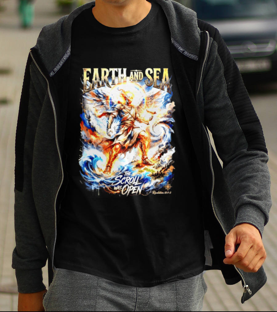 Earth And Sea Angelic Revelation The Scroll Was Open Revelation 10 1 2 T-Shirt