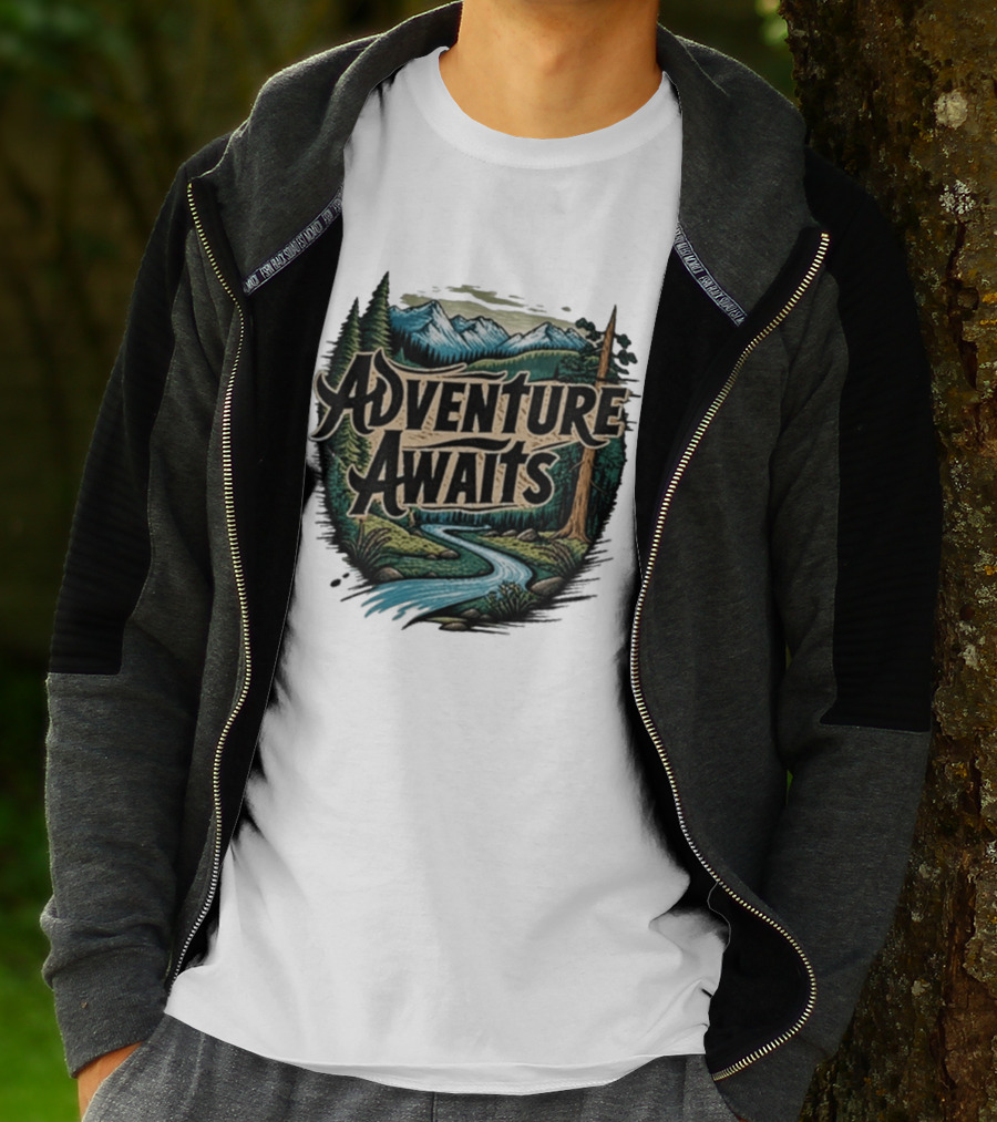 Adventure Awaits Scenic Nature Camping Family Summer Wanderlust Vacation T-Shirt