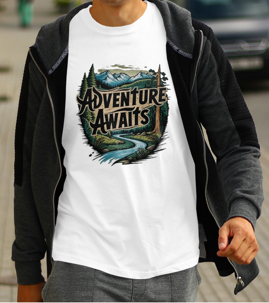 Adventure Awaits Scenic Nature Camping Family Summer Wanderlust Vacation T-Shirt