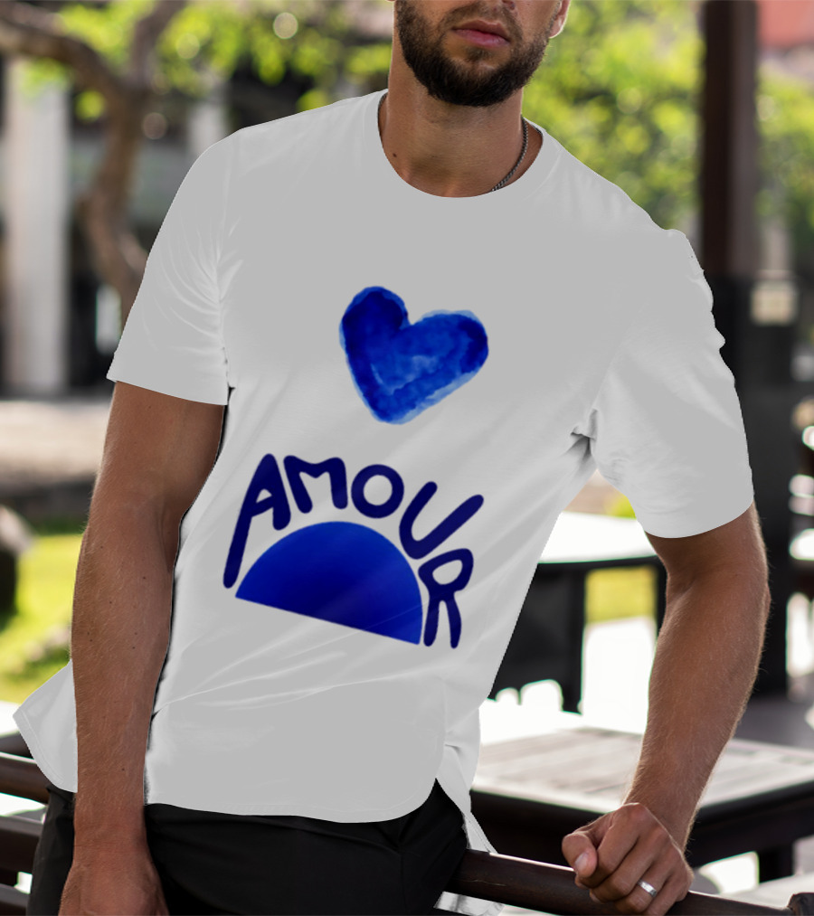 Amour Blue Heart French Love Watercolor T-Shirt