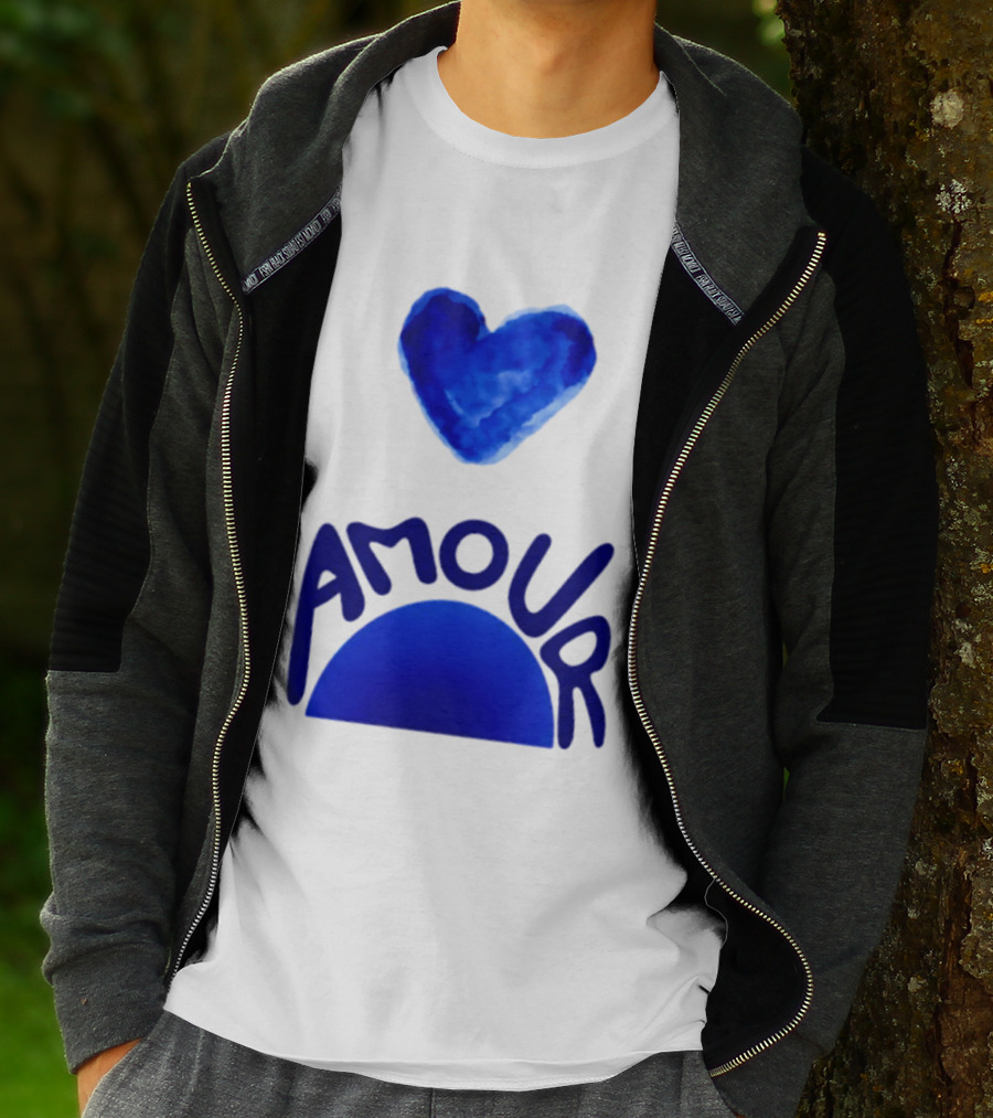 Amour Blue Heart French Love Watercolor T-Shirt