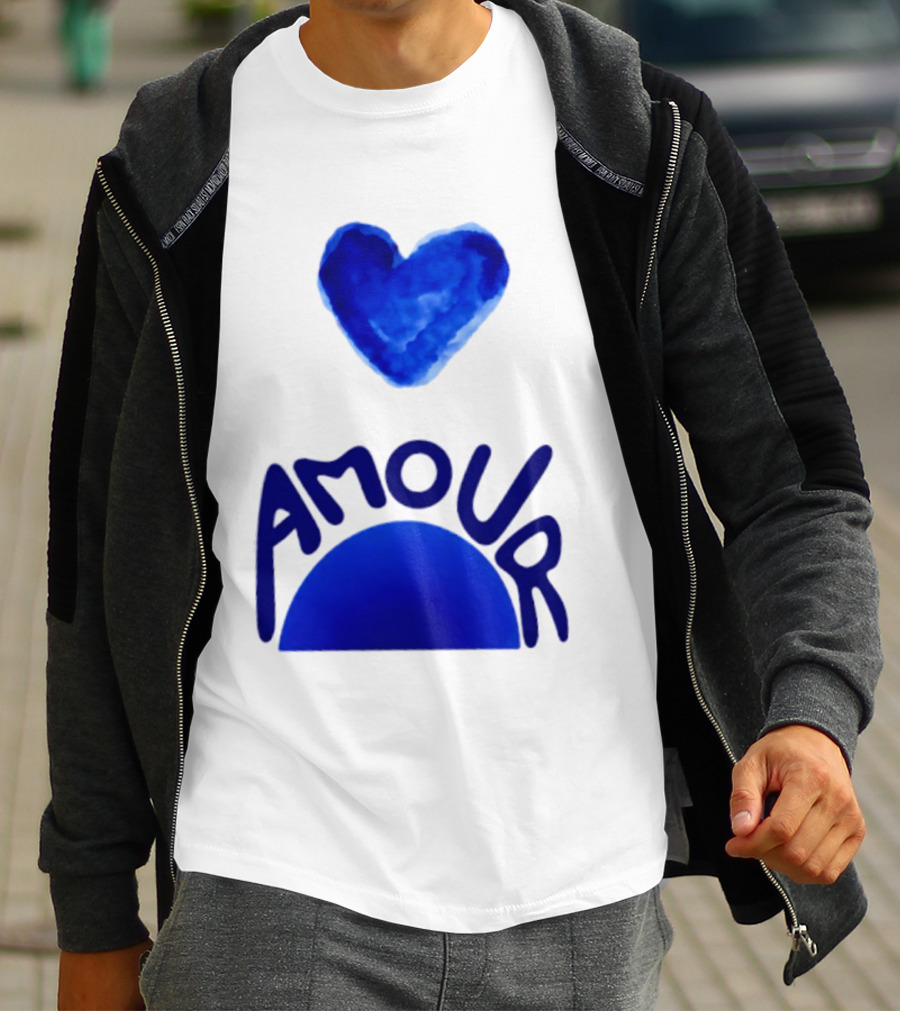 Amour Blue Heart French Love Watercolor T-Shirt