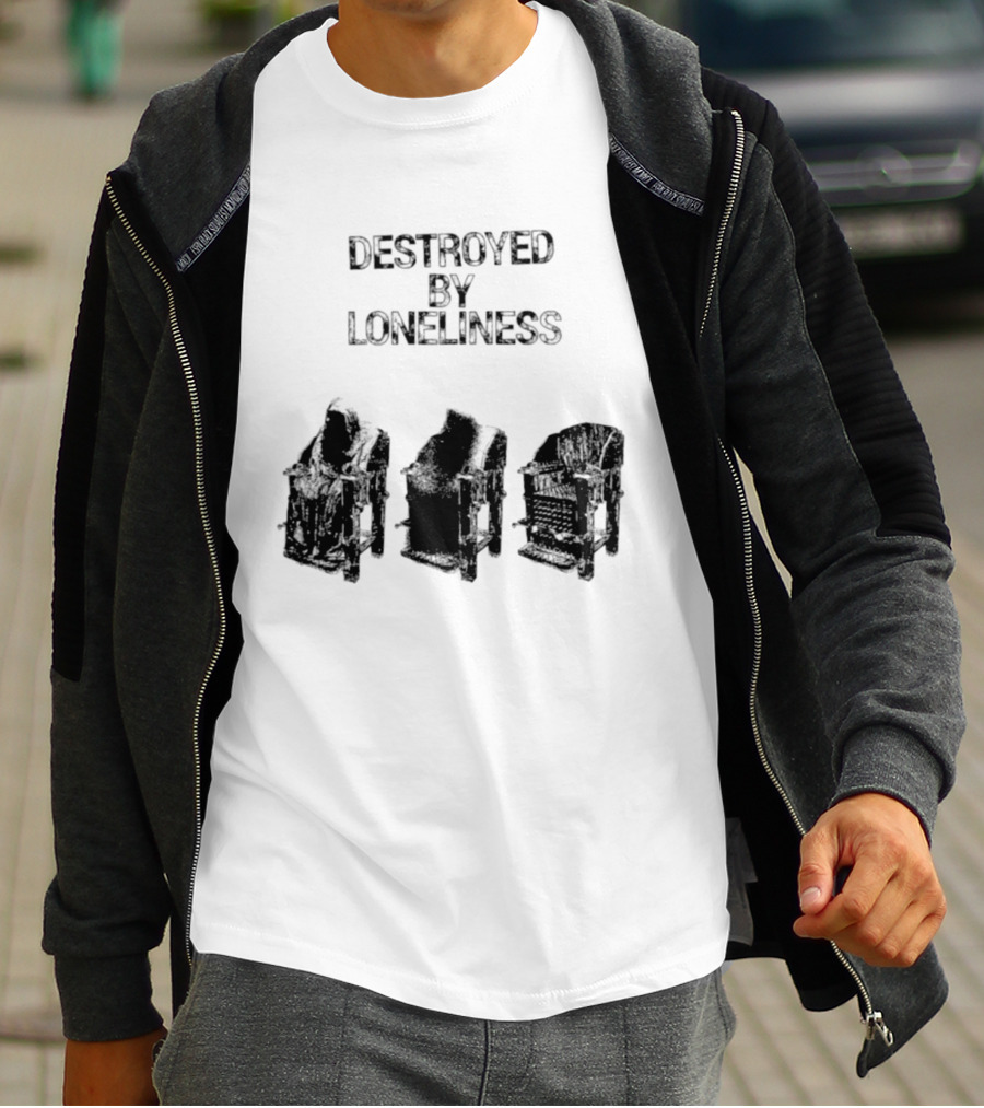Destroyed By Loneliness Dark Gothic With Falling Office Chairs T-Shirt