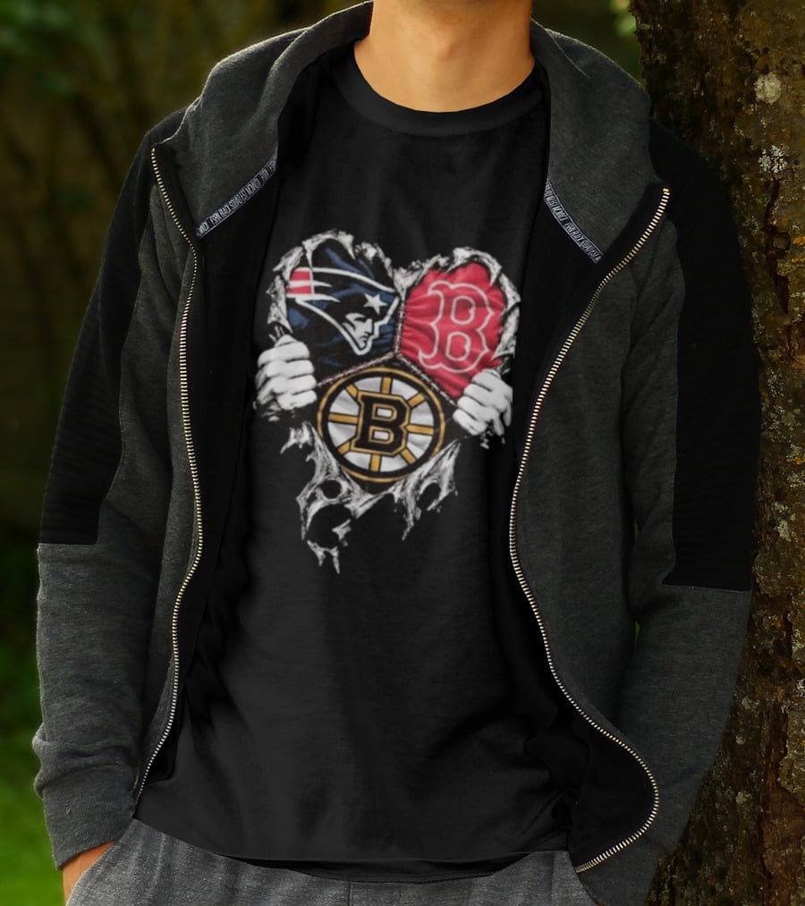 New England Patriots Boston Red Sox Boston Bruins Heart Iconic Trio T-Shirt