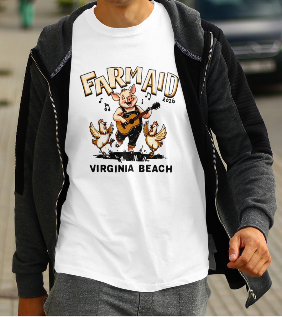 Farm Aid 2026 Virginia Beach Musical Celebration With Guitar Pig And Chickens T-Shirt