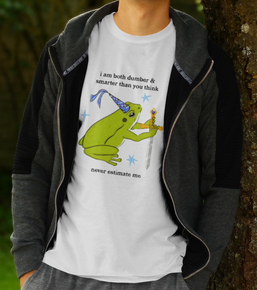 I Am Both Dumber And Smarter Than You Think Never Estimate Me Frog Sword Stars Party Hat T-Shirt