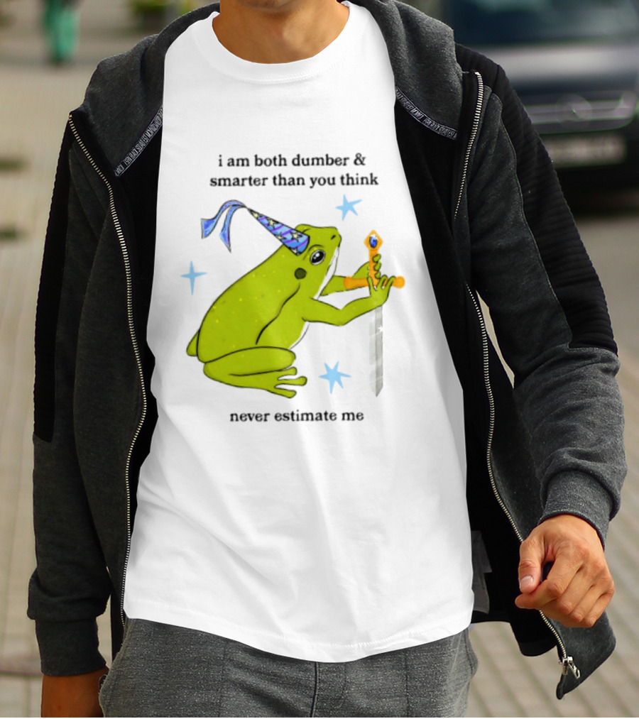 I Am Both Dumber And Smarter Than You Think Never Estimate Me Frog Sword Stars Party Hat T-Shirt
