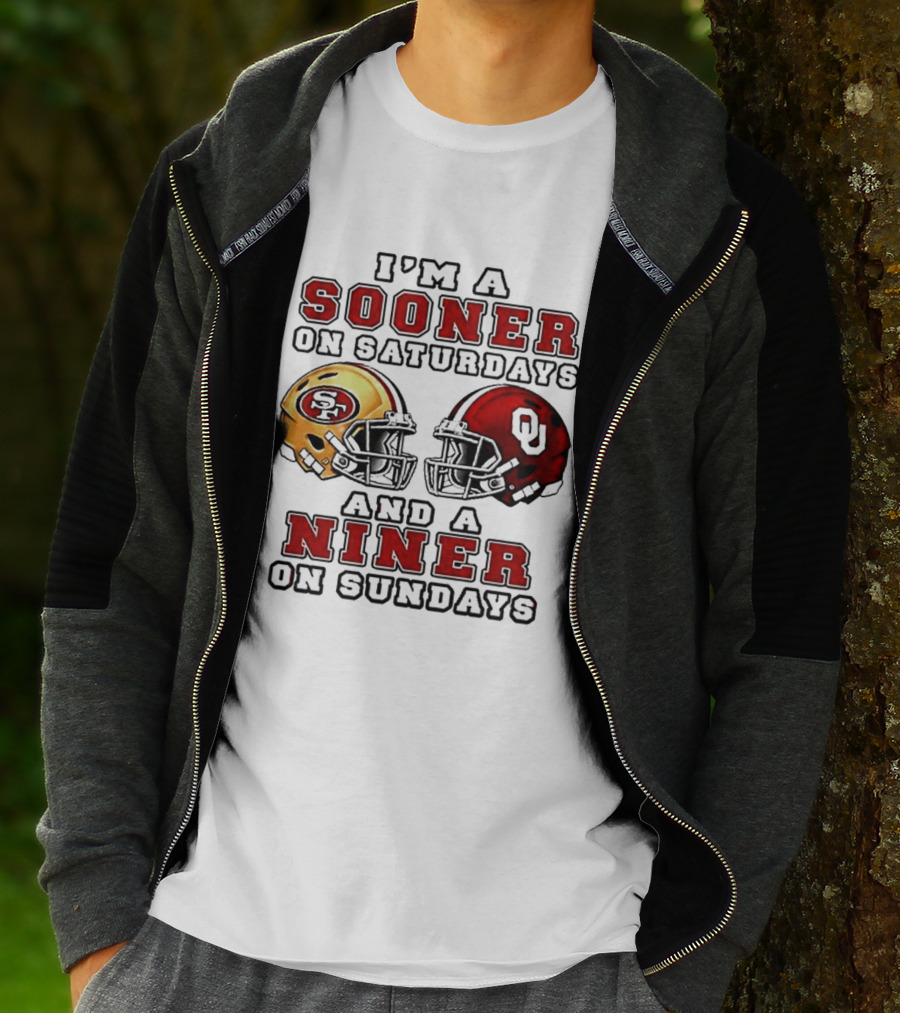 I'm A Sooner On Saturdays And A Niner On Sundays Football Fans Rivalry Helmet T-Shirt