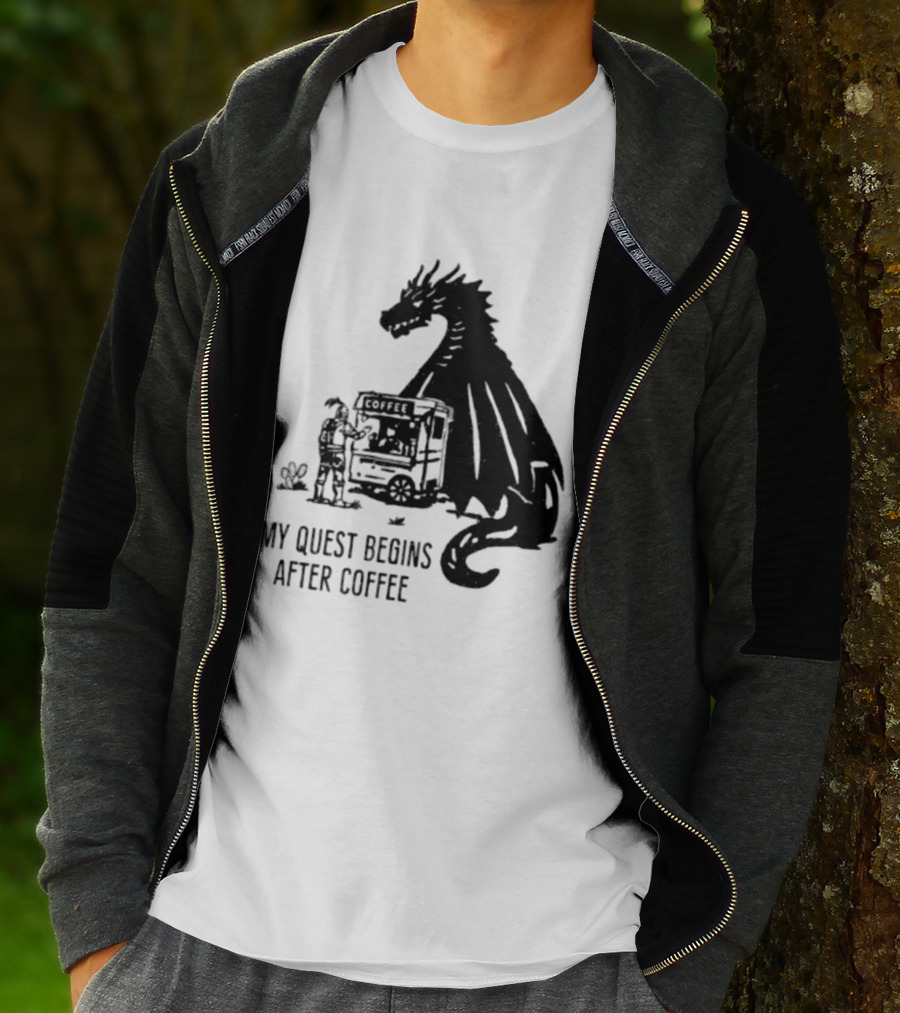 My Quest Begins After Coffee Knight And Dragon Adventure T-Shirt