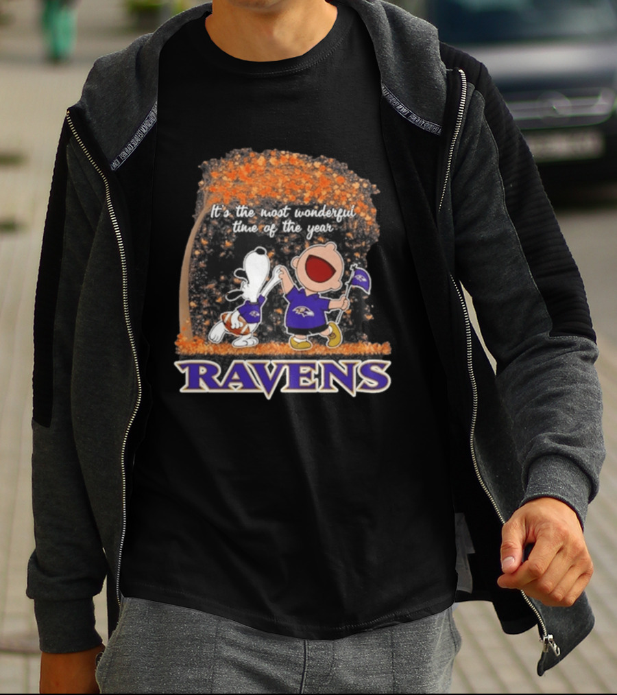 Baltimore Ravens Snoopy Charlie Brown It's The Most Wonderful Time Of The Year T-Shirt