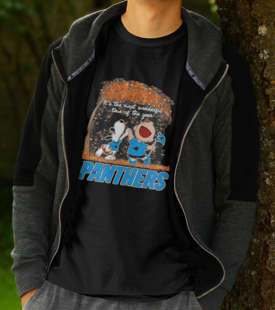 Carolina Panthers Snoopy Charlie Brown Dancing It's The Most Wonderful Time Of The Year 2026 T-Shirt