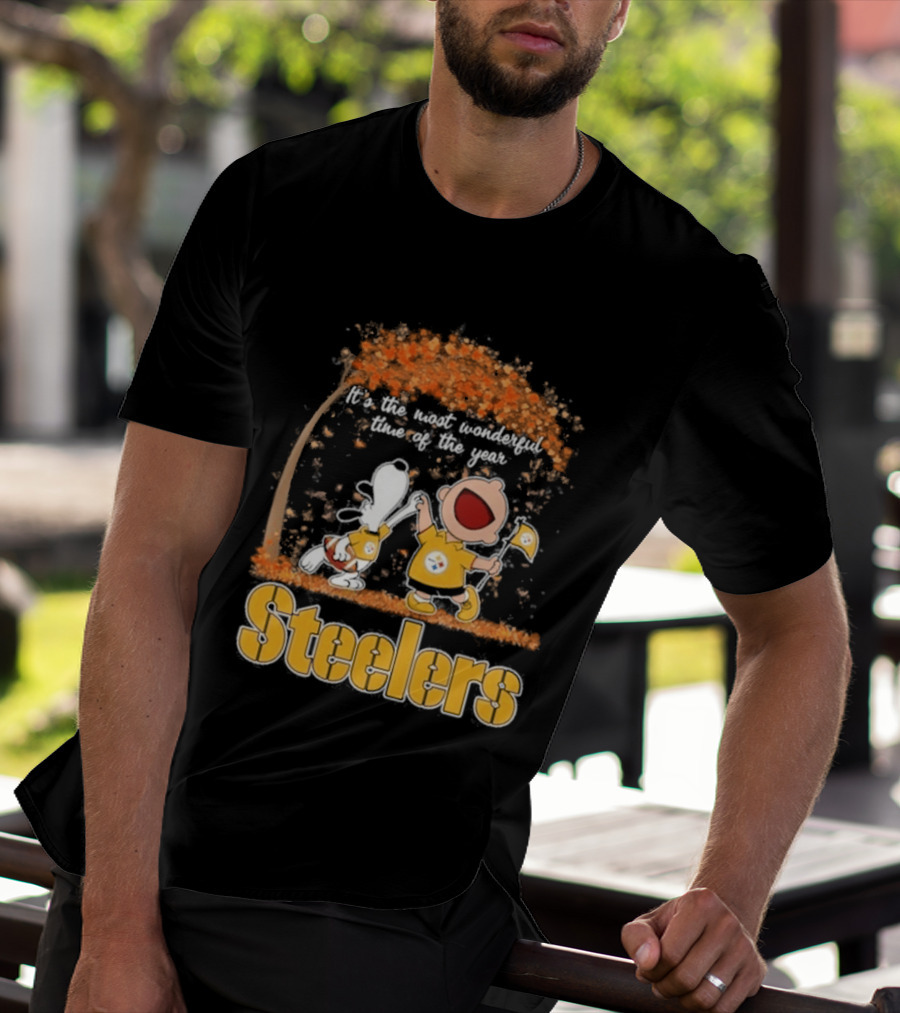 Pittsburgh Steelers Snoopy Charlie Brown Dancing It's The Most Wonderful Time Of The Year T-Shirt