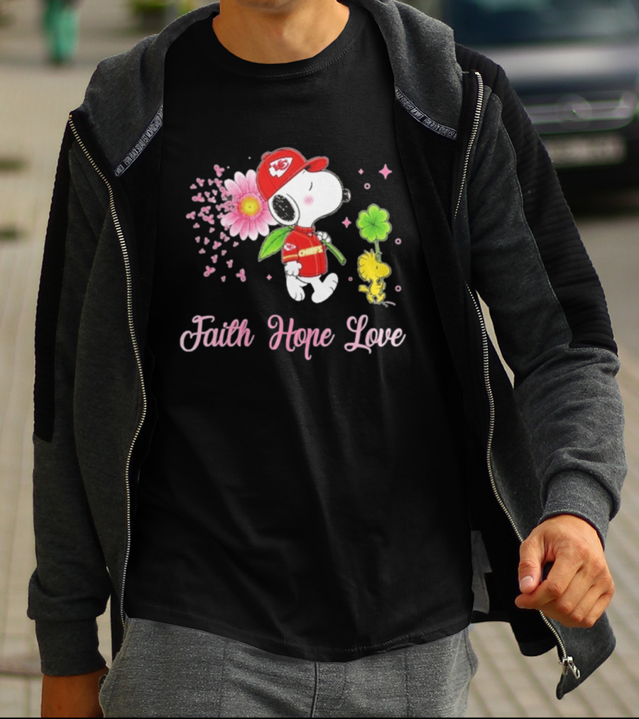 Kansas City Chiefs Snoopy Faith Hope Love Breast Cancer Awareness 2026 T-Shirt