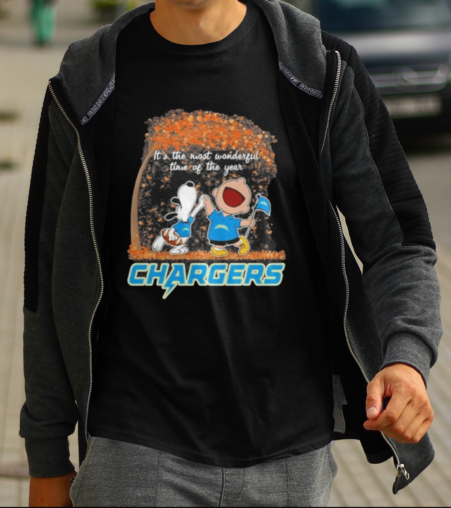 Los Angeles Chargers Snoopy Charlie Brown Dancing 2026 Most Wonderful Time Of The Year T-Shirt