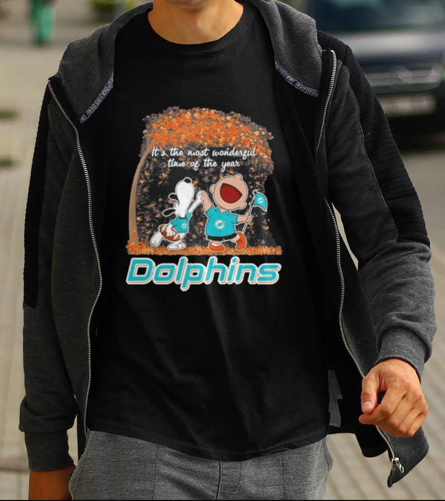 Miami Dolphins Snoopy Charlie Brown It's The Most Wonderful Time Of The Year 2026 T-Shirt