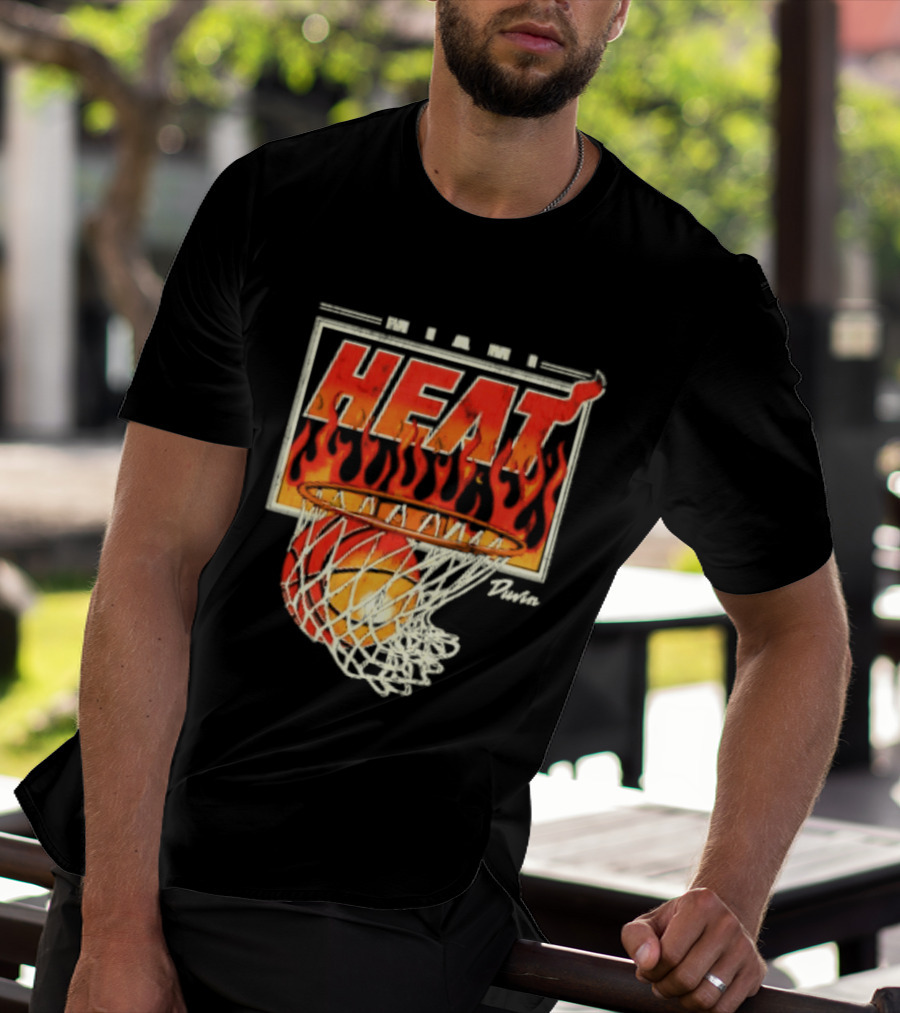 Miami Heat Duvin Basketball NBA Flaming Hoop And Ball T-Shirt
