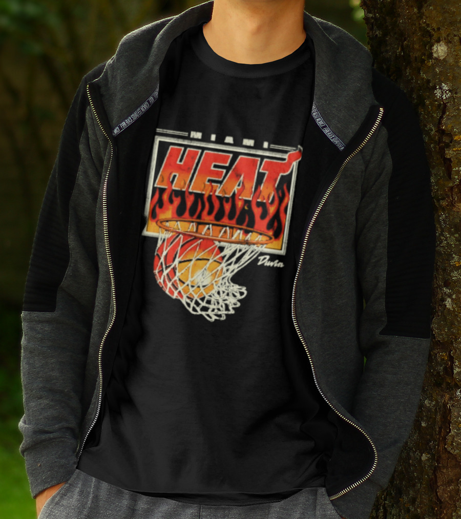 Miami Heat Duvin Basketball NBA Flaming Hoop And Ball T-Shirt