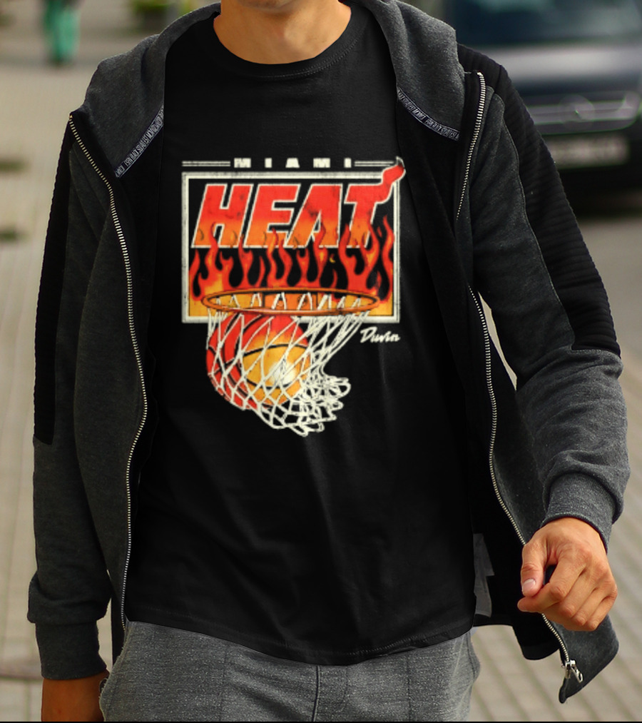 Miami Heat Duvin Basketball NBA Flaming Hoop And Ball T-Shirt