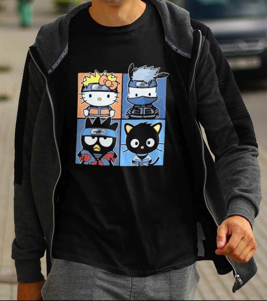 Naruto Shippuden Hello Kitty Friends Crossover Featuring Iconic Characters In Ninja Attire T-Shirt
