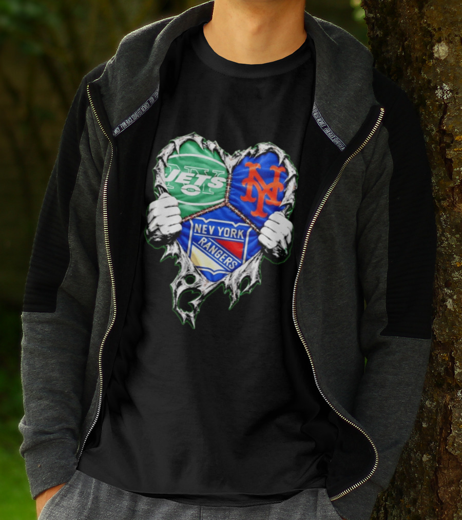 New York Jets Mets Rangers Heart Mashup Scratch T-Shirt