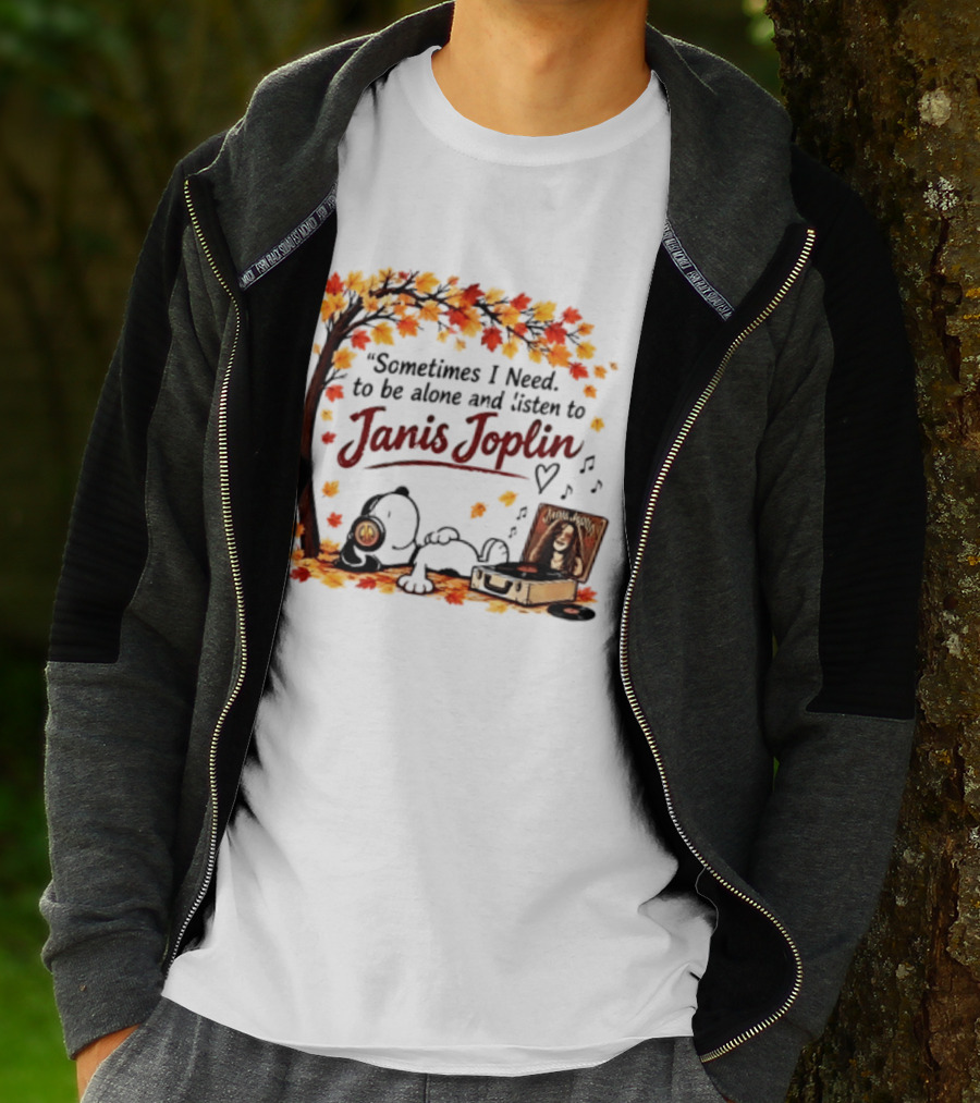 Snoopy Sometimes I Need To Be Alone And Listen To Janis Joplin Under Autumn Tree T-Shirt