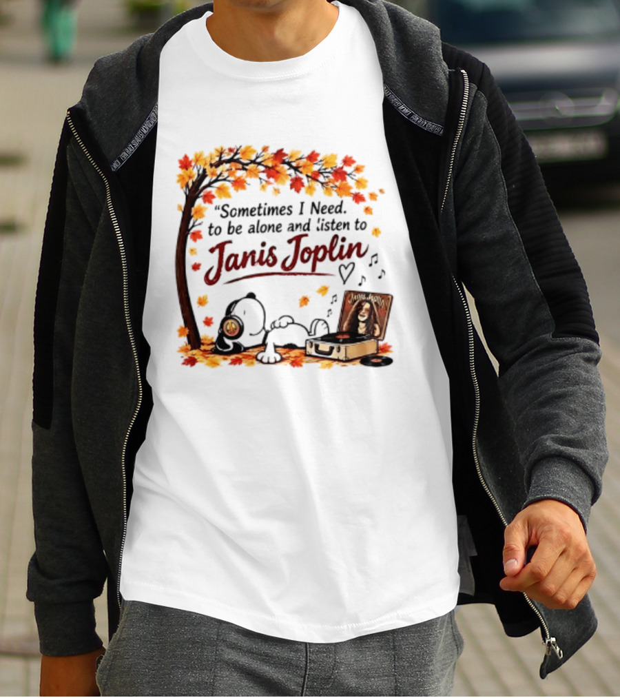 Snoopy Sometimes I Need To Be Alone And Listen To Janis Joplin Under Autumn Tree T-Shirt