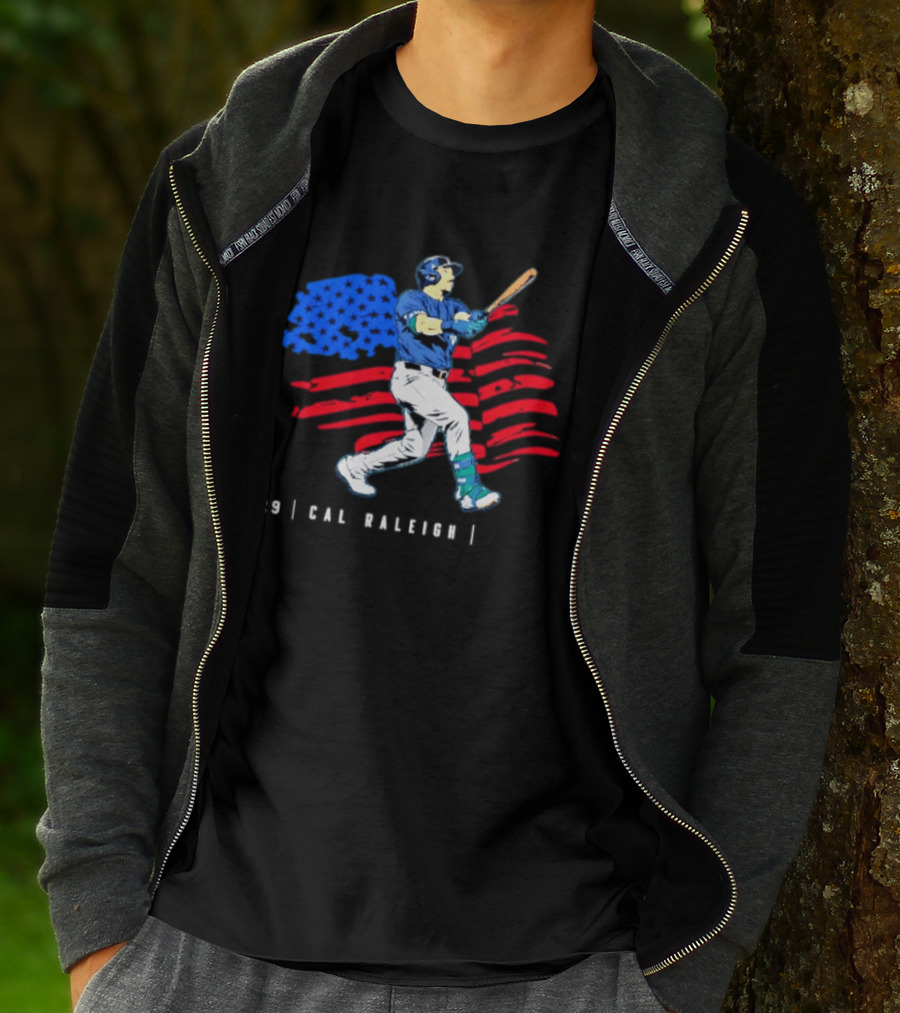 Cal Raleigh Baseball USA Flag Seattle Seahawks T-Shirt
