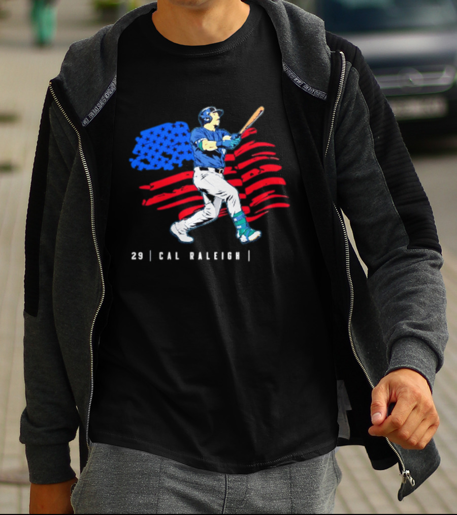 Cal Raleigh Baseball USA Flag Seattle Seahawks T-Shirt
