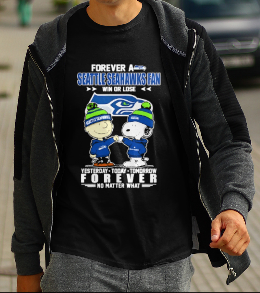 Forever A Seattle Seahawks Fan Win Or Lose Charlie Brown And Snoopy 2026 T-Shirt