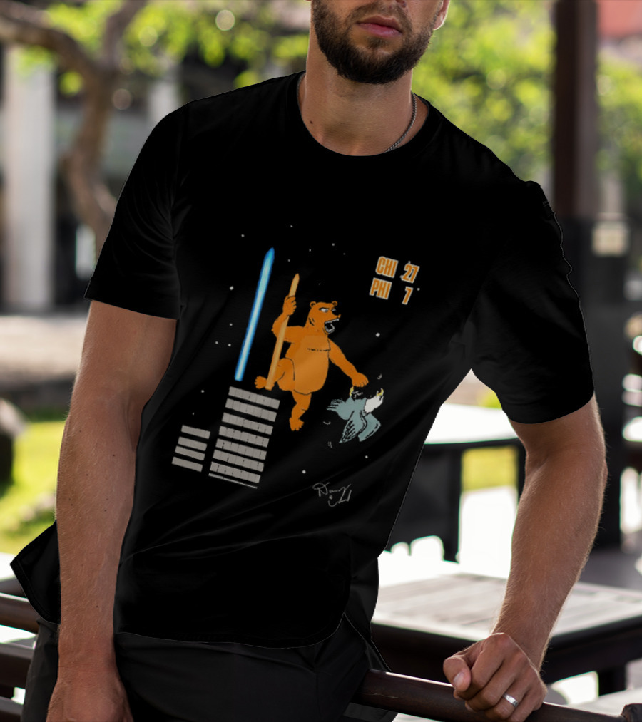 CHI 27 PHI 7 Cartoon Bears Vs Eagles Star Wars T-Shirt
