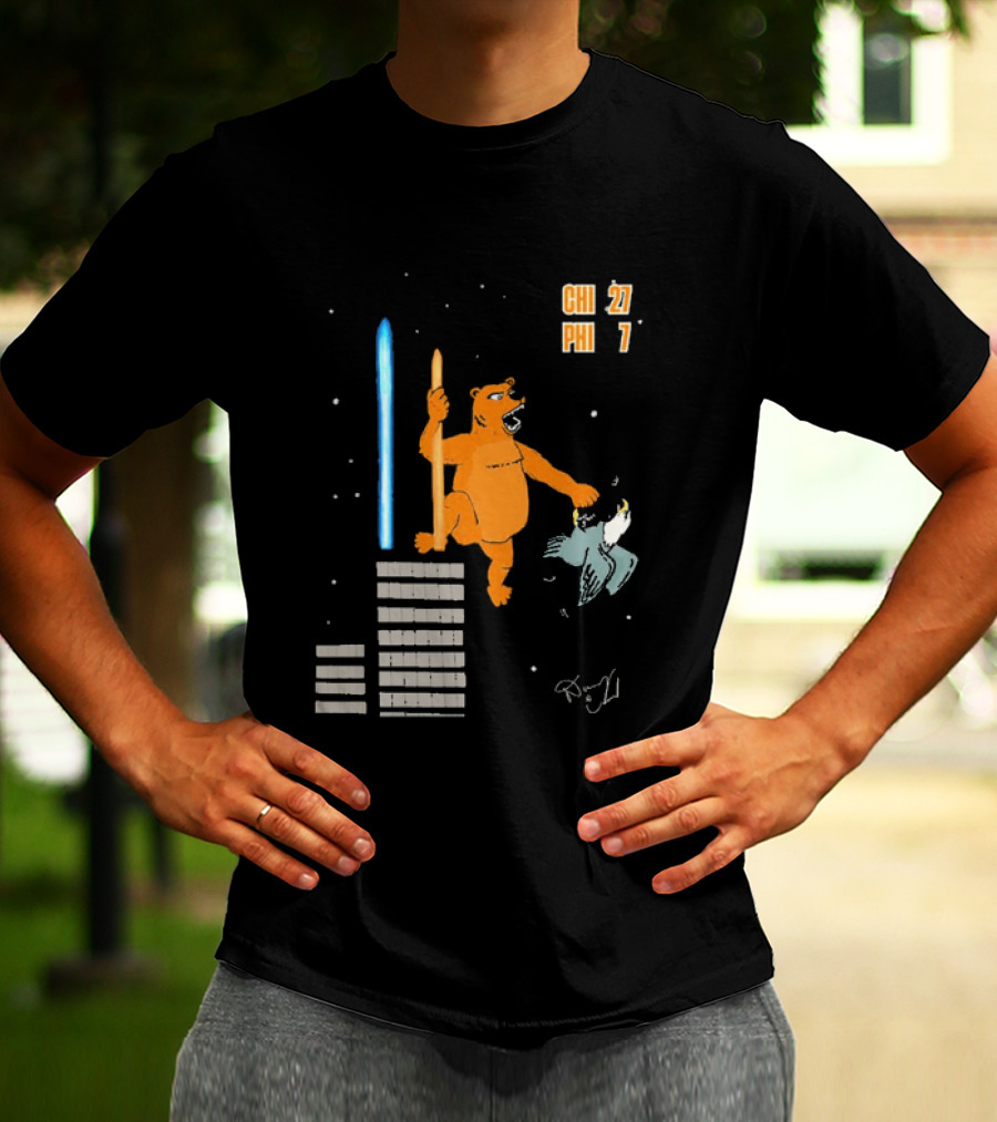 CHI 27 PHI 7 Cartoon Bears Vs Eagles Star Wars T-Shirt